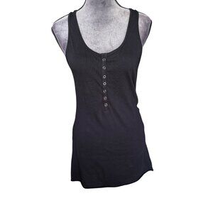 Velvet By Graham & Spencer Womens Black Sleeveless Henley Tank Top Large 100% Co
